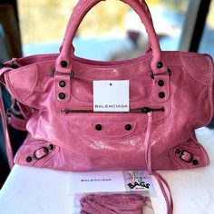 Reposhing This Item I Purchased From @Shopmagsbags. Loved It, But Ready To Rotate For Something New. Questions? Leave A Comment Below! Bags Balenciaga, Balenciaga Bag, City Bag, Balenciaga City Bag, 2 Way, Lambskin Leather, Pink Bag, Motocross, Something New