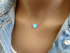 "Opal Heart necklace / Heart necklace / Blue heart opal necklace / Delicate necklace / Opal jewelry / Simple necklace / Everyday necklace This gorgeous necklace made with Opal Heart charm and a delicate gold filled chain. It is a simply beautiful piece perfect for giving to a special someone or as a gift to yourself! Necklace features: - Opal heart measures 10mm - All components are 100% gold filled - Shown at 16\" on the model Gold filled is an actual layer of gold-pressure bonded to another me Blue Dainty Jewelry For Valentine's Day, Dainty Blue Heart-shaped Necklace, Dainty Blue Necklace For Valentine's Day, Heart Shaped Opal Jewelry Gift, Heart-shaped Opal Jewelry Gift, Heart Shaped Opal Jewelry For Gifts, Heart-shaped Opal Jewelry For Gifts, Blue Opal Dainty Necklace, Dainty Blue Opal Necklace