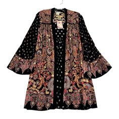 Gypsy Love Bell Sleeve Velvet Trim Open Front Kimono Cardigan Black Womens Small Armpit To Armpit 19 In Sleeves: 23 In Length: 34 1/2 In Condition: New With Tags. Level Of Wear: No Visible Signs Of Wear. None. No Holes, Stains, Or Tears. Plus Size Boho Kimono, Serape Kimono, Love Bells, Green Kimono, Open Front Kimono, Fringe Kimono, Sheer Kimono, Kimono Sweater, Satin Kimono