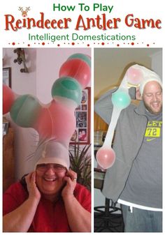 a man wearing a hat with balloons attached to his head, and an image of a balloon