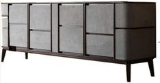 the sideboard is made out of wood and has several compartments on each side,