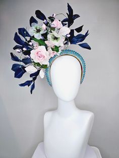 The Hat Doctor From the 2024 Featured Milliner of the Kentucky Derby Museum  Gorgeous Kentucky Derby hat fascinator  kentucky derby hat fascinator turquoise blue crystal rhinestone headband light pink roses and white flowers with navy blue feathers  headband attachment each hat is totally one of a kind! no two are alike! I can probably add feathers, flowers etc to existing hats for a small fee. I cannot remove anything from existing hats. Just message me and see if we can make it work! :) I cann Derby Hats Fascinators, Blue Headband, Light Pink Rose, Easter Bonnet, Floral Hat, Feather Headband, Kentucky Derby Hat, Blue Feather, Rhinestone Headband