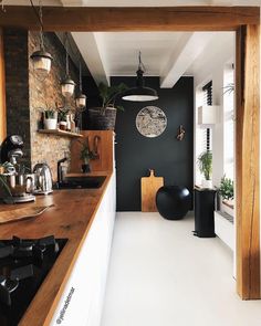 the kitchen is clean and ready to be used as a dining room or living area