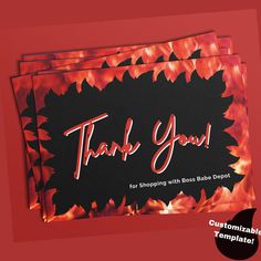 thank you cards with flames on them and the words,'thank you for shopping with those bakers depot '