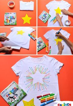 how to make a diy t - shirt with crayons and stars on it