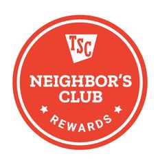 the neighborhood's club reward badge is shown in red and white, with stars on it