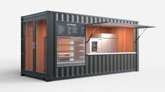 the container is made out of shipping containers and has an oven in it's door