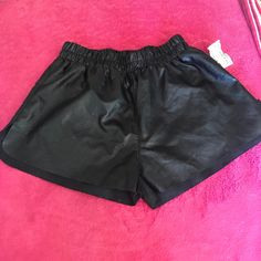 Brand New Black Faux Leather Shorts For Sale Leather Shorts For Going Out, Casual Faux Leather Shorts For Party, Casual Faux Leather Party Shorts, Black Leather Shorts For Going Out, Casual Faux Leather Shorts For Going Out, Casual Faux Leather Shorts For Night Out, Casual Black Leather Shorts, Black High Waist Faux Leather Shorts, Trendy Faux Leather Bottoms With Built-in Shorts