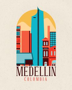 the logo for medellin columbia, which is located in front of a tall building