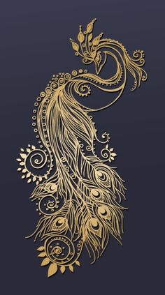 a golden peacock on a black background