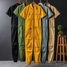 Product description Applicable gender: men Material: cotton Suitable season: spring  summer autumn Color:blake, yellow, green, khaki, silver Size: S M L XL XXL Pacakge: 1* coveralls   Please choose the exact size of each body part measured by Centimeters.(1 inch=2.54cm) Size reference table 　     Asian size waist(cm)  pants Length(cm) bust(cm) thigh(cm) fit weight(kg) Top length(cm) M 88 92 95 54 52-60 52 L 92 93 98 56 60-67 53 XL 96 94 101 58 67-75 54 XXL 100 95 104 60 75-82 55 Notes: Please al Mens Jumpsuit, Overalls Casual, Fashion Trousers, Men Jumpsuit, Overalls Fashion, Overalls Men, Jumpsuit Casual, Loose Jumpsuit, Yellow Pants