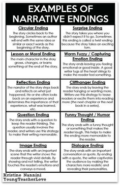 the four types of narrative endings in an english language text is shown