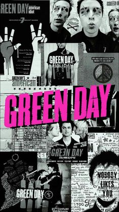 the poster for green day is shown in pink