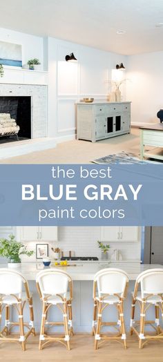 the best blue gray paint colors for your kitchen and living room, with text overlay