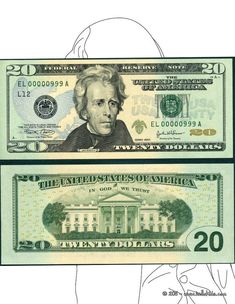 two twenty dollar bills are shown in this drawing