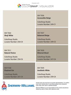 the color scheme for sheryln - williams's new paint colors, which are available