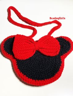 Cute Mickey Mouse purse for the little ones. Mickey Mouse Handmade crochet handbag gift, a beautiful gift, purse cute children, kids handbag. ~ For the mouse lovers in all of us. Cute crossbody purse for little girls such as everyday wear, weddings, parties, school and more. Perfect pretty accessory to make your beautiful little lady feeling special and extra adorable. Plus there's plenty of room inside for all kinds of essentials - just think how many stickers and crayons it can hold! Ear to Ea Crochet Disney Purse, Crochet Minnie Mouse Purse, Crochet Child Purse, Casual Red Mickey Mouse Bag, Playful Mickey Mouse School Bags, Mickey Mouse Purse, Cute Mickey Mouse, Makes You Beautiful, Crochet Handbags