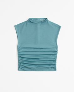 Slim-fitting shell top in our new softAF cotton-modal fabric, with flattering ruching details along the bodice and trendy high-neck detail. Female Features, Business Skirt, Europe Outfits, Shell Top, Shell Tops, High Neck Top, American Clothing, Deep Teal, Understated Elegance