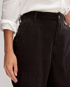 The TENCEL™ Utility Pant Black – Everlane Relaxed Fit High-waisted Utility Pants, Utility Cropped Leg Bottoms With Patch Pockets, Utility Bottoms With Patch Pockets And Cropped Leg, Utility Style Cropped Leg Pants With Pockets, Utility Cropped Leg Pants With Pockets, Utility High-waisted Pants For Elevated Casual Look, Utility High-waisted Pants For Elevated Casual Occasions, Elevated Casual Utility High-waisted Pants, Utility Cropped Leg Bottoms For Workwear