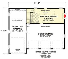 the floor plan for a small house with two garages and an attached living area