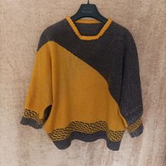 Vintage handknitted pullover sweater in exellent condition. Made in Yugoslavia in 1970s. Length: 62 cm Bust: 74 cm Sleeves: 48 cm Material: Wool Yellow Knit Top For Winter, Wool Knit Sweater One Size, One Size Wool Knit Sweater, Hand Knitted Crew Neck Cardigan, One Size Knit Crew Neck Sweater, Retro Knit Sweater, One Size Crew Neck Knit Sweater, Crew Neck Knitting Pattern, One Size Long Sleeve Knitted Sweater