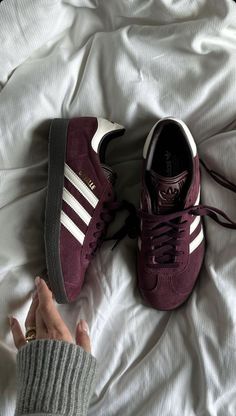 Adidas Gazelle Burgundy, Dark Red Sneakers, Burgundy Gazelle, Gazelle Burgundy, Adidas Gazelle Red, Red Gazelle, Adidas Aesthetic, Adidas Gazelle Outfit, Gazelle Adidas