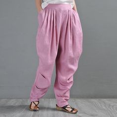 Comfortable, One of Kind. Tapered online shop,|Holiday|Linen|Solid Color|Full Length|Elastic|Loose|Female|Pink|Yellow|Red|Silver Gray|Bronze|M|L|Summer|Hand Wash Baggy Ankle-length Pink Pants, Pink Baggy Ankle-length Pants, Baggy High-waisted Harem Pants For Spring, Pink Ankle-length Harem Pants With Relaxed Fit, Pink Ankle-length Relaxed Fit Harem Pants, Spring Pink Harem Pants With Loosely Fitted Hips, Pink Relaxed Fit Harem Pants, Baggy Pink Harem Pants For Spring, Pink Baggy Harem Pants For Spring