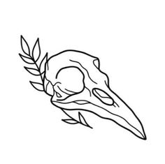 a drawing of a bird with a skull on it's head and leaves around its neck