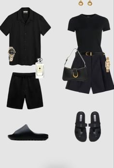 Black Couple Outfits Matching Casual, His And Her Outfits Couple Casual, August Summer Outfits, Couple Outfits Matching Classy Casual, Matchy Outfit Couple Casual, Black Outfit Couple, Matching Outfits For Couples Casual, Couple Summer Outfits