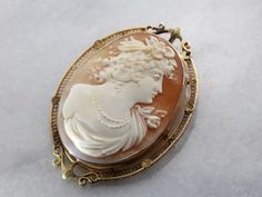 Art Nouveau Era Filigree Pendant or Brooch with Fine Shell Cameo N60U3L-R Classical Romance, Crown Of Flowers, Filigree Frame, Edwardian Jewelry, Cameo Jewelry, Filigree Pendant, Vintage Cameo, Antique Brooches, Art Nouveau Jewelry