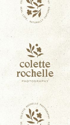 three different logos with flowers and leaves on them, one for the photographer's company