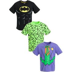 Get your little one ready for an epic, action-packed adventure with this DC Comics Justice League Batman 3 Pack T-Shirts. Gotham City is in trouble, and Batman needs your little heros help to save the day! Join this iconic comic book, animated series, and movie superhero as he battles dubious villains like the Joker, the Riddler, and Two-Face with the help of Alfred and Robin. Afterward, head home in the Batmobile, take off your mask in the Batcave, and see Batman become Bruce Wayne before your Character Graphic Print Short Sleeve Tops, Themed Multicolor T-shirt With Character Print, Green Pop Culture Tops With Character Print, Green Themed T-shirt With Short Sleeve, Themed Green Short Sleeve T-shirt, Green Themed Short Sleeve T-shirt, Comic-con Character Print Short Sleeve Tops, Character Print Graphic Tee For Comic-con, Comic-con Character Print Graphic Tee