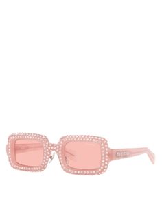 Miu Miu Rectangular Sunglasses, 47mm Miu Miu Sunglasses With Tinted Lenses For Spring, Miu Miu Sunglasses With Gradient Lenses For Spring, Miu Miu Tinted Sunglasses For Spring, Pink Mirrored Sunglasses For Evening, Miu Miu Sunglasses With Mirrored Lenses, Designer Miu Miu Sunglasses For Summer, Miu Miu Designer Sunglasses For Summer, Modern Miu Miu Sunglasses For Party, Designer Glass Sunglasses For Summer