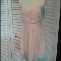 New With Tags Fitted Lace Trim Sundress For Spring, Spring Sundress With Fitted Bodice For Daywear, Fitted Spring Sundress For Daywear, Fitted Sundress For Spring Daywear, Spring Sundress With Lace Trim, Spring Fit And Flare Lined Sundress, Pink Eyelet Dress, Eyelet Dress, Abercrombie Fitch