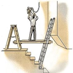 a man standing on top of a ladder