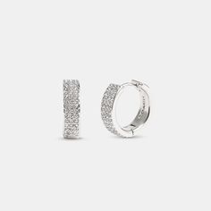 A dazzling pick for day or night these huggie hoop earrings sparkle with pavé crystals. They’re finished with an easy click closure. | Coach Pavé Huggie Earrings - Women's - Silver Crystal Huggie Hoop Earrings, Everyday Silver Coach Jewelry, Sparkling Small Hoop Huggie Earrings For Anniversary, Huggie Earrings Silver, Sparkle Earrings, Huggie Earrings, Huggie Hoop Earrings, Huggies Earrings, Women Accessories Jewelry