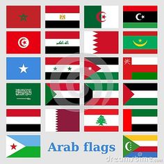 the flags of different countries in various colors and sizes, all on one side with an arrow