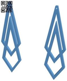 a pair of blue diamond shaped earrings with qr code on the earbands