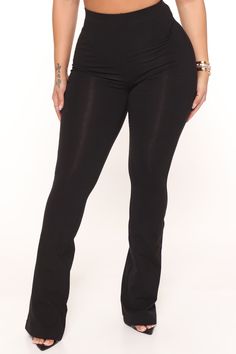 Available In Black, Taupe, Mauve, Chocolate, And Charcoal. Flare Pant Pull On Elastic Waist Stretch High Waist 92% Cotton 8% Spandex Imported | Adriana Flare Pant in Black size Medium by Fashion Nova Flare Pant, Fashion Nova Pants, Flare Pants, Black Pants, Black Fashion, Fashion Nova, Black Jeans, Elastic Waist, High Waist