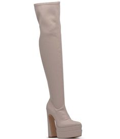 From D'Amelio Footwear&#x2C; the Mistti Over The Knee Platform Boots feature:Stretch synthetic upperInside zipper closureSynthetic liningSynthetic outsoleApprox. 24" boot shaft heightApprox. 16.8" boot shaft circumferenceApprox. 2.17" platform heightApprox. 4.33" heel heightImported. Fitted High Shaft Boots, Fitted Knee-high Boots With Almond Toe And Reinforced Heel, Fitted Knee-high Boots With Reinforced Heel And Almond Toe, Chic High Shaft Platform Boots, Chic Fitted High Shaft Platform Boots, Chic Fitted Boots With Round Toe, Elegant Fitted Platform Boots With Almond Toe, Chic Cream Fitted Knee-high Boots, Chic Fitted Cream Knee-high Boots