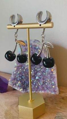 Black Cherry Dangles | The Frilly Feline Gauged Earrings, Black Cherry, Elevate Your Look, Black Heart, Super Sweet, Single Piece, Body Jewelry, Zinc Alloy, Feline