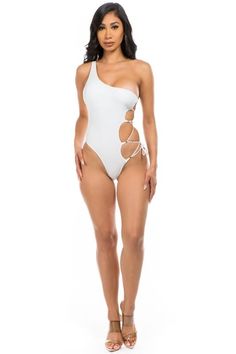 One-shoulder Bodysuit For Poolside And Beach Season, One Shoulder Stretch One Piece For Poolside, One-shoulder Stretch One Piece For Poolside, Stretch One-shoulder One-piece For Poolside, One Shoulder Stretch One-piece Swimsuit For Beach, One Shoulder Beachwear Bodysuit For Beach Season, One-shoulder Beachwear Bodysuit For Beach Season, Stretchy One-shoulder One Piece For Beach, One Shoulder Stretch One-piece For Beach