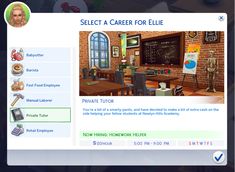 a computer screen with the words select a career for ellie on it