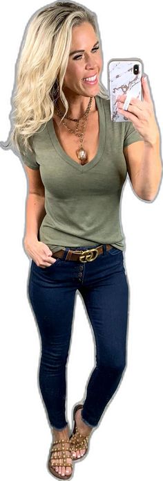 Fitted V-neck T-shirt For Fall, Fitted V-neck Top In Medium Wash, Casual Fitted V-neck Denim Top, Trendy Stretch Cropped V-neck T-shirt, Casual Olive V-neck Top, Basic Shorts, Deep V Neck, V Neck Tee, V Neck Tops