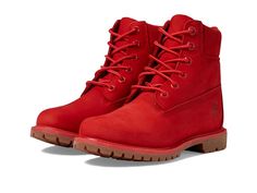 Timberland 50th Anniversary Edition 6-Inch Waterproof - Women's Boots : Medium Red Nubuck : Highlight your individuality wearing the stylish Timberland 50th Anniversary Edition 6-Inch Waterproof. Crafted from waterproof premium leather, this pair of boots features padded leather collar, round toe design, lace-up closure, and 200 grams of warm, down-free PrimaLoft insulation. Leather lining and insole. Rubber outsole. Imported. Measurements: Heel Height: 1 1 4 in Weight: 1 lb 8 oz Circumference: 7 in Product measurements were taken using size 7, width B - Medium. Please note that measurements may vary by size. Winter Outdoor Boots With Red Sole, Red Waterproof Winter Boots, Classic Red Winter Boots, Red Leather Waterproof Boots For Outdoor, Red Boots For Fall Streetwear, Red Weatherproof Waterproof Boots With Round Toe, Red Boots With Reinforced Toe For Outdoor Activities, Red Insulated Boots With Round Toe, Red Reinforced Toe Boots For Outdoor Activities