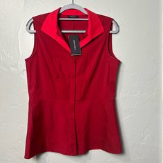 Nwt Sleeveless Button Up Two Tone Red Color Sleeveless Buttoned Office Top, Sleeveless Office Top With Button Closure, Sleeveless Buttoned Tops For Office, Sleeveless Tops With Button Closure For Work, Red Sleeveless Formal Tops, Formal Red Sleeveless Top, Red Sleeveless Vest With Buttons, Sleeveless Buttoned Tops For Work, Sleeveless Blouse For Work With Buttons