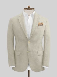 If you want a suit that's very much of the time, our Ivy Beige Pure Linen Suit should be your first port of call. Crafted from linen in 40s Lea, the suit is light in weight and naturally regulates heat, absorbing moisture, which in turn transfers heat away from the body. Linen is a strong fabric that is finally having its day in the sun, and even at the office, our ivy beige suit is the one summer fabric to rule them all. 
 
 Look Includes  Ivy Beige Pure Linen Fabric  Two Button Jacket Style  N Cream Linen Suit For Semi-formal Occasions, Timeless Linen Blazer For Business, Timeless Linen Blazer For Business Casual, Elegant Tailored Linen Sport Coat, Fitted Linen Blazer With Pockets, Elegant Linen Sport Coat For Semi-formal Occasions, Notch Lapel Linen Blazer For Formal Occasions, Tailored Linen Blazer With Welt Pockets, Elegant Linen Tweed Jacket With Welt Pockets