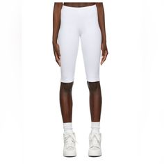 Mm6 Maison Margiela White Ribbed Biker Shorts Size M Fitted Short Leg Bottoms For Streetwear, White Fitted Short Pants, Fitted White Short Pants, Athleisure Fitted Pants With Short Leg, Fitted Athleisure Pants With Short Leg, Fitted Short-leg Athleisure Pants, White Sporty Shorts, Sporty Fitted Knee-length Shorts, Fitted Short Sports Pants