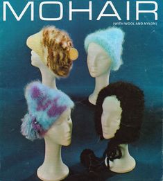 three knitted hats on top of each other with the words mohair written below them