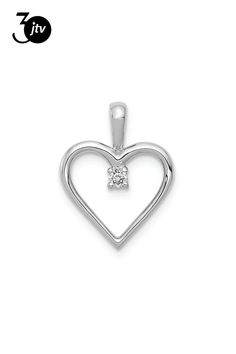 Rhodium over 14k white gold diamond heart pendant. Measures approximately 5/8"L x 7/16"W and has a 1mm bail. Silver Heart Pendant With Prong Setting, Silver Heart Pendant With Diamond Accents, Sterling Silver Open Heart Jewelry With Vvs Clarity, Classic Diamond Jewelry With Heart Charm, Silver Heart Pendant Jewelry With Prong Setting, White Gold Double Heart Jewelry With Prong Setting, Heart Cut Diamond Jewelry With Polished Finish, Sterling Silver Heart Pendant With Prong Setting, Classic Diamond White Open Heart Jewelry